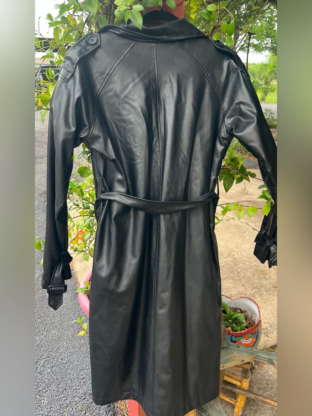 Boohoo Black Faux Leather Long Trench Coat - Picture 6 of 6
